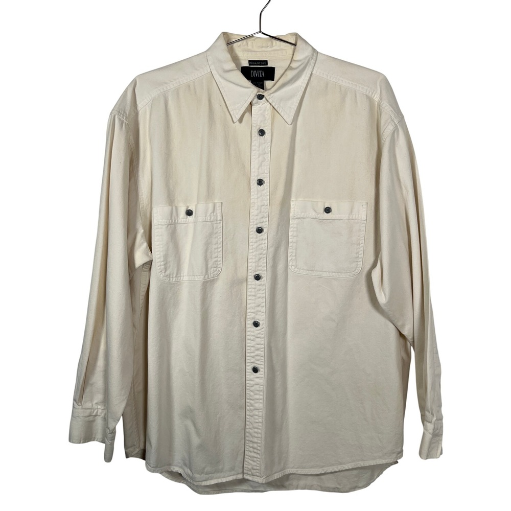 Vintage Divita Mens XL Cotton Twill Button Down Shirt Cream Utility Wear